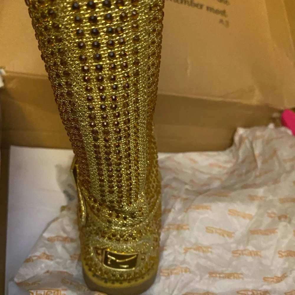 Gold Glitter Rhinestone Boots - Picture 3 of 7